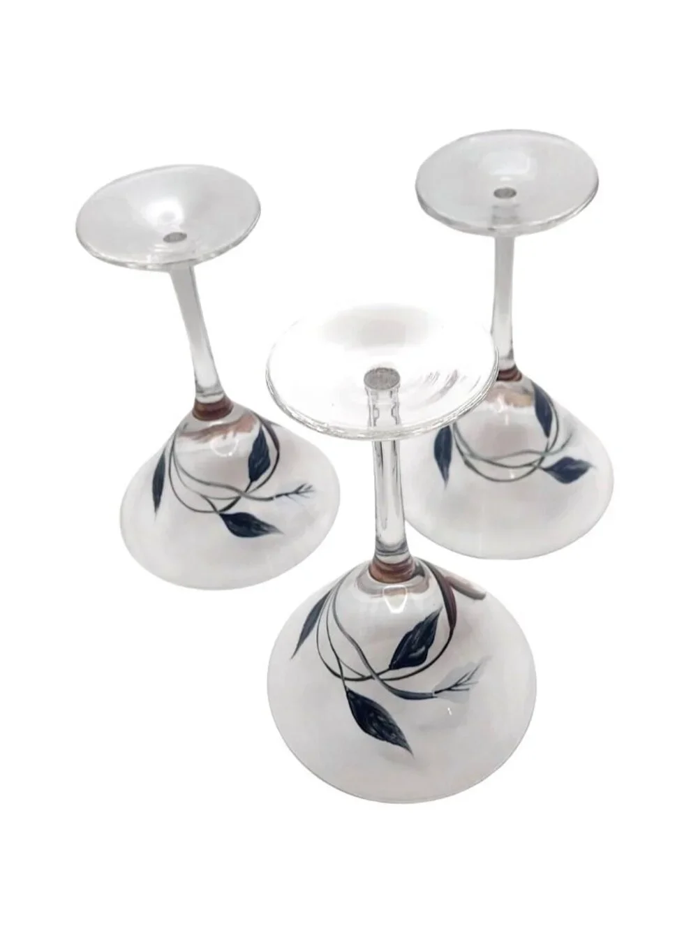Hand Painted Glass Martini Cocktail Glasses Botanical Floral Barware Set of 3